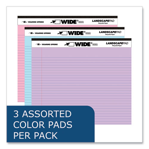 WIDE Landscape Format Writing Pad, Medium/College Rule, 40 Assorted Colors 11 x 9.5 Sheets, 12/Carton