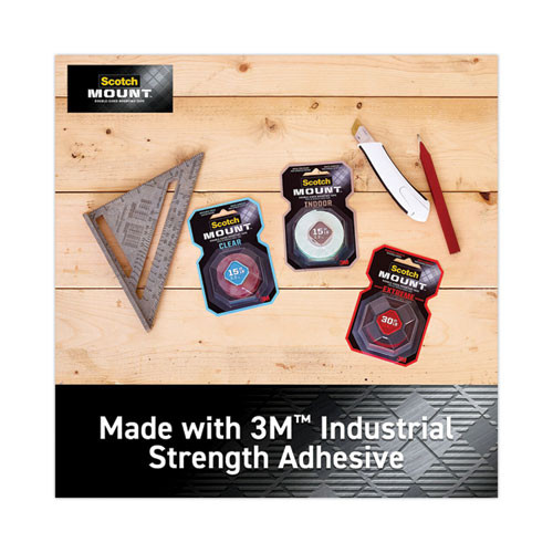 Permanent Clear Mounting Tape, Holds Up to 15 lbs, 1 x 60, Clear