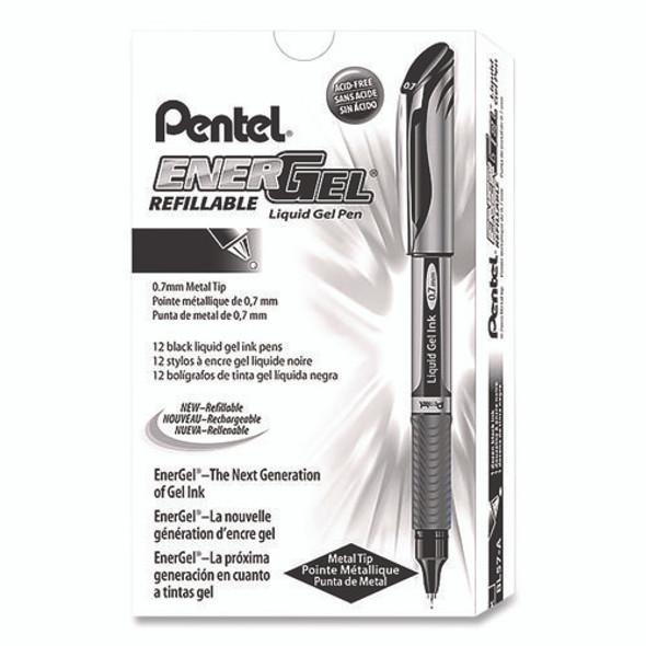 EnerGel Deluxe Gel Pen, Stick, Medium 0.7 mm, Black Ink, Silver/Black Barrel, Dozen