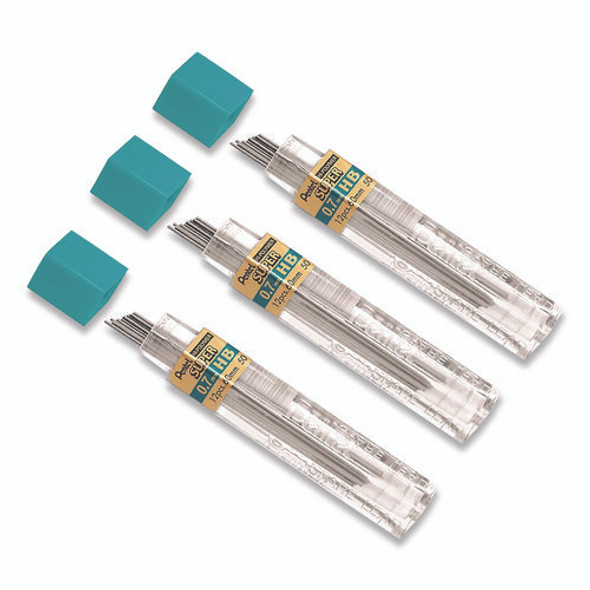 Super Hi-Polymer Lead Refill, 0.7 mm, HB, Black, 12 Leads/Tube, 3 Tubes/Pack