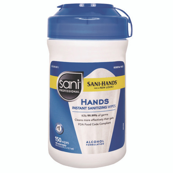 Hands Instant Sanitizing Wipes, 6 x 5, Unscented, White, 150/Canister, 12 Canisters/Carton Hands Instant Sanitizing Wipes, 6 x 5, Unscented, White, 150/Canister, 12 Canisters/Carton