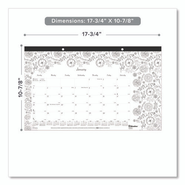 Monthly Desk Pad Calendar, DoodlePlan Coloring Pages, 17.75 x 10.88, Black Binding, Clear Corners, 12-Month (Jan-Dec): 2025
