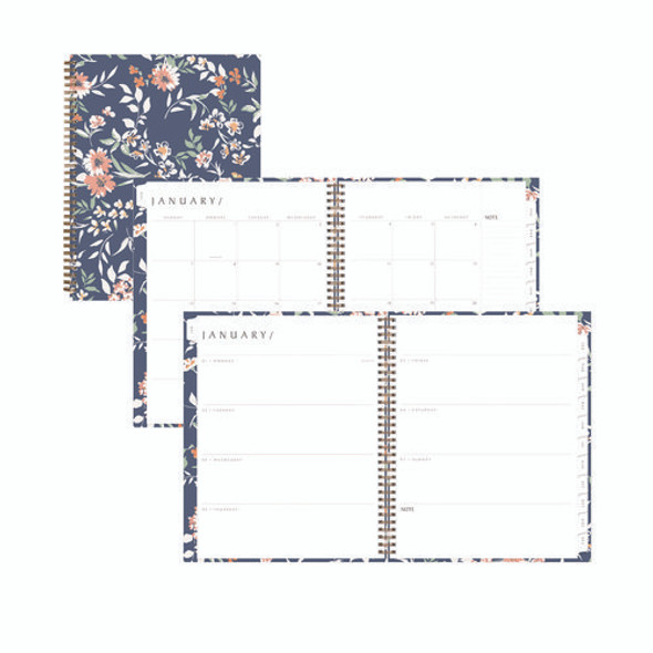 One Tree Planted Effie Weekly/Monthly Planner, Floral Artwork, 11" x 8.5", Blue/Peach/Green Cover, 12-Month (Jan-Dec): 2025