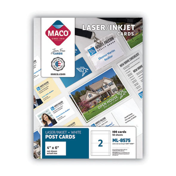 Unruled Microperforated Laser/Inkjet Post Cards, 4 x 6, White, 100 Cards, 2 Cards/Sheet, 50 Sheets/Box