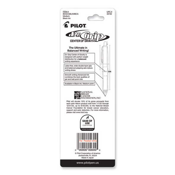 Dr. Grip Center of Gravity Breast Cancer Awareness Ballpoint Pen, Retractable, Medium 1 mm, Black Ink, Silver/Pink Barrel