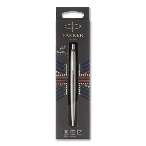 Jotter Gel Pen, Retractable, Medium 0.7 mm, Black Ink, Stainless Steel Barrel