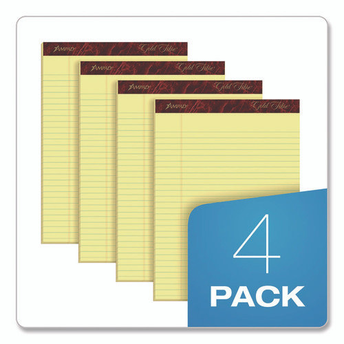 Gold Fibre Writing Pads, Wide/Legal Rule, 50 Canary-Yellow 8.5 x 11.75 Sheets, 4/Pack