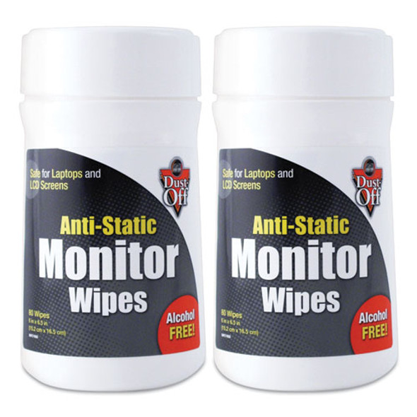 Premoistened Monitor Cleaning Wipes, Cloth, 5 x 7,Citrus, White, 80/Tub, 2 Tubs/Pack