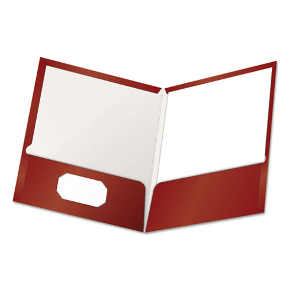 High Gloss Laminated Paperboard Folder, 100-Sheet Capacity, 11 x 8.5, Crimson, 25/Box