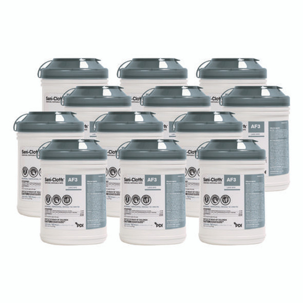 Sani-Cloth AF3 Germicidal Disposable Wipes, 6 x 6.75, White, 160 Wipes/Canister, 12 Canisters/Carton