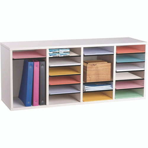 Wood Adjustable 24 Compartment Literature Organizer, 24 Sections, Letter Size, 39.3 x 11.8 x 16.3, White
