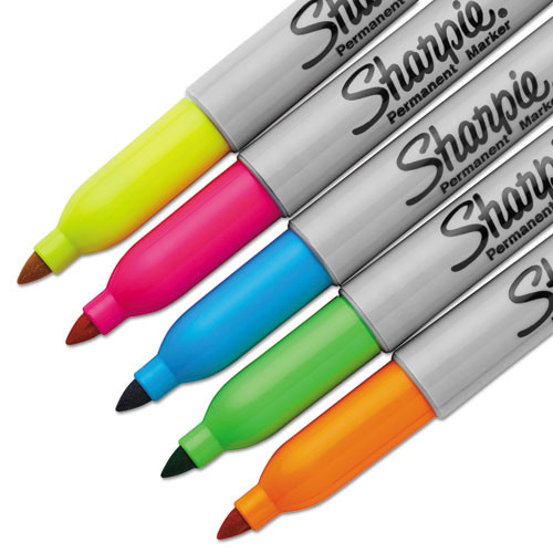 Neon Permanent Markers, Fine Bullet Tip, Assorted Colors, 5/Pack