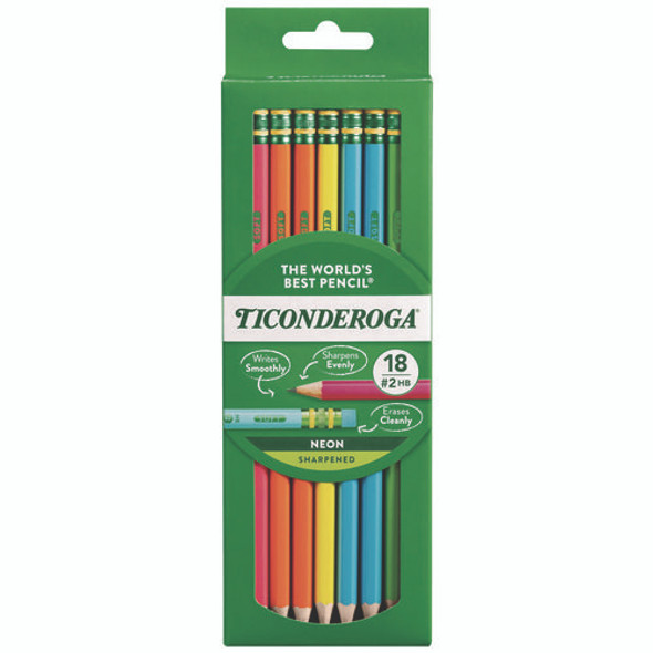 Pre-Sharpened Pencil, 2.2 mm, HB (#2), Black Lead, Neon Assorted Barrel Colors, 18/Pack