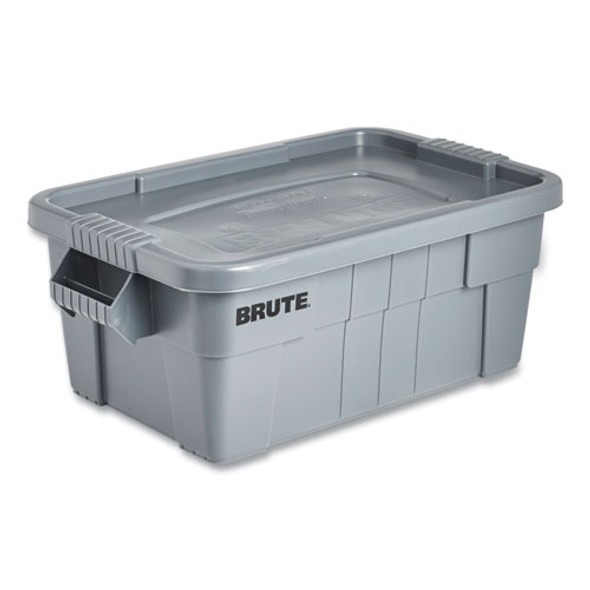BRUTE Tote with Lid, 14 gal, 27.5" x 16.75" x 10.75", Gray