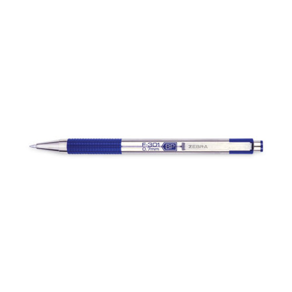 F-301 Ballpoint Pen, Retractable, Fine 0.7 mm, Blue Ink, Stainless Steel/Blue Barrel, 2/Pack