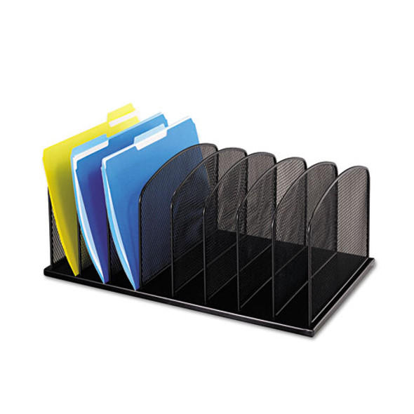 Onyx Mesh Desk Organizer with Upright Sections, 8 Sections, Letter to Legal Size Files, 19.5" x 11.5" x 8.25", Black