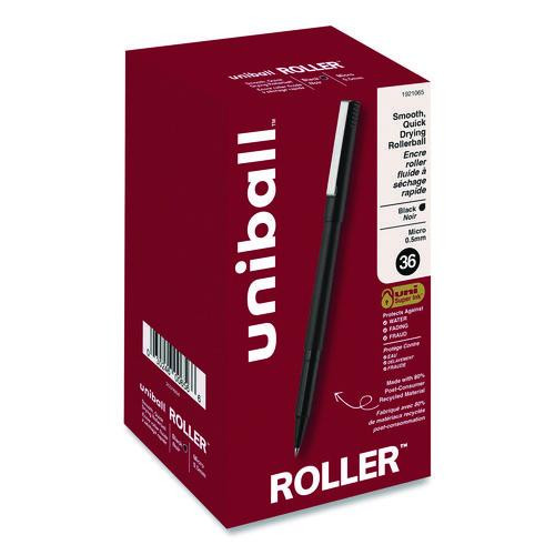 Rollerball Pen, Stick, Extra-Fine 0.5 mm, Black Ink, Black Barrel, 36/Pack