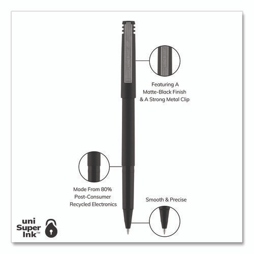 Rollerball Pen, Stick, Extra-Fine 0.5 mm, Black Ink, Black Barrel, 36/Pack