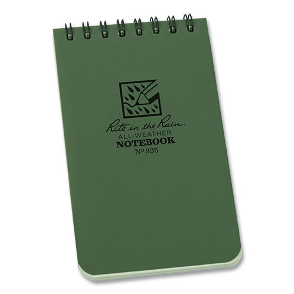 All-Weather Wire-O Notepad, Universal: Narrow Rule and Quadrille Rule, Dark Green Cover, 50 White 3 x 5 Sheets