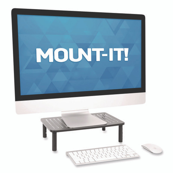 Adjustable Desktop Monitor Riser, For Up to 32" Monitors, 14.57" x 9.25" x 5.51", Black, Supports 44 lb
