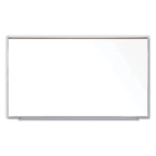 Magnetic Porcelain Whiteboard with Aluminum Frame and Maprail, 96.53" x 60.47", White Surface, Satin Aluminum Frame