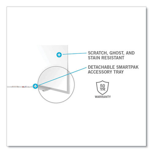 Magnetic Porcelain Whiteboard with Aluminum Frame and Maprail, 96.53" x 60.47", White Surface, Satin Aluminum Frame