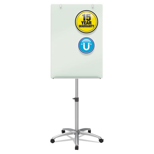 Infinity Glass Mobile Presentation Easel, 36" x 24", White Surface, Black/Gray Metal/Plastic Frame