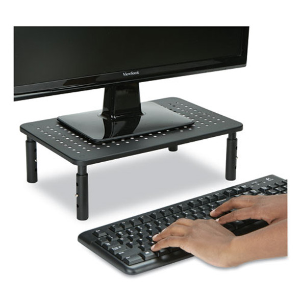 Adjustable Rectangular Monitor Stand, 14" x 9" x 3.25" to 5.25", Black, Supports 44 lbs Adjustable Rectangular Monitor Stand, 14" x 9" x 3.25" to 5.25", Black, Supports 44 lbs