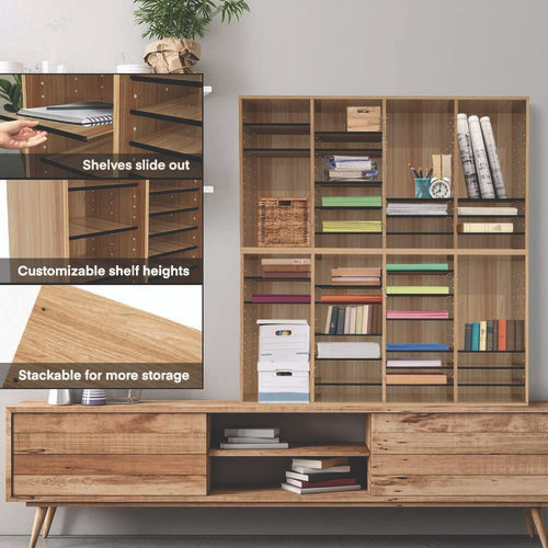 Wood Adjustable 36 Compartment Literature Organizer, 36 Sections, Letter Size, 39.3 x 11.8 x 23.9, Medium Oak