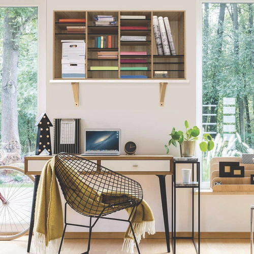 Wood Adjustable 36 Compartment Literature Organizer, 36 Sections, Letter Size, 39.3 x 11.8 x 23.9, Medium Oak