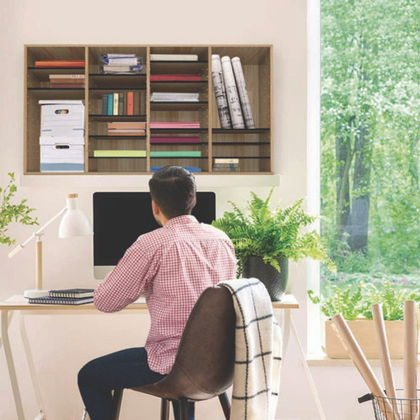 Wood Adjustable 36 Compartment Literature Organizer, 36 Sections, Letter Size, 39.3 x 11.8 x 23.9, Medium Oak