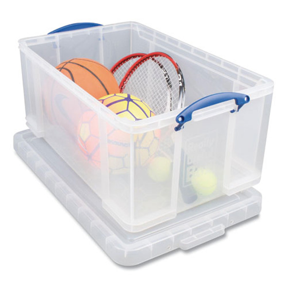 Snap-Lid Storage Bin, 16.9 gal, 17.31" x 28" x 12.25", Clear/Blue
