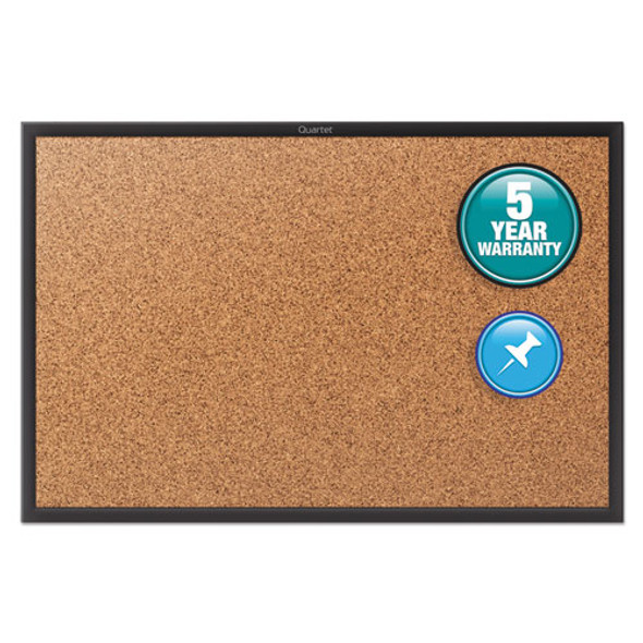 Classic Series Cork Bulletin Board, 48" x 36", Tan Surface, Black Aluminum Frame