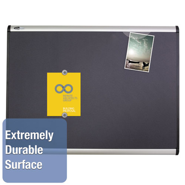 Prestige Plus Magnetic Fabric Bulletin Boards, 36" x 24", Gray Surface, Satin Aluminum Frame