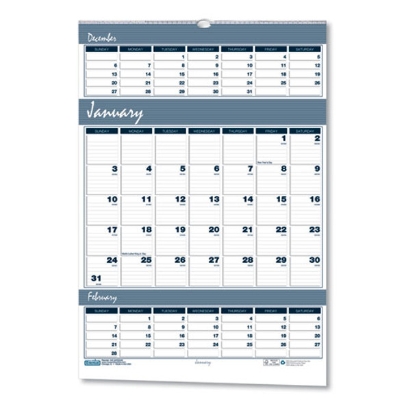 Bar Harbor Recycled Wirebound 3-Months-per-Page Wall Calendar, 15.5 x 22, White/Blue/Gray, 14-Month: Dec 2024 to Jan 2026 Bar Harbor Recycled Wirebound 3-Months-per-Page Wall Calendar, 15.5 x 22, White/Blue/Gray, 14-Month: Dec 2024 to Jan 2026