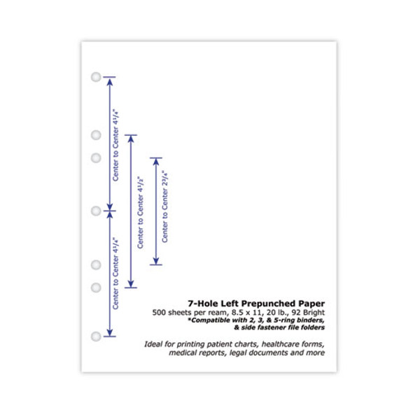 Perforated and Punched Paper, 7-Hole Punched, 20 lb Bond Weight, 8.5 x 11, White, 500/Ream