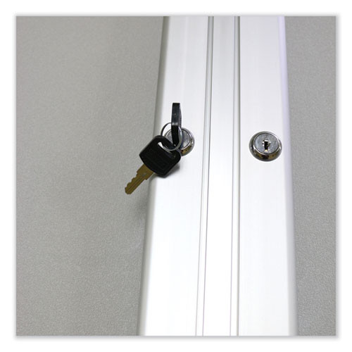 3 Door Enclosed Vinyl Bulletin Board with Satin Frame, 96" x 48", Silver Surface, Satin Aluminum Frame