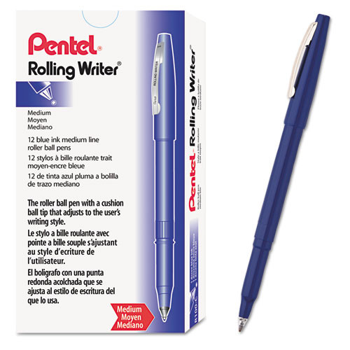 Rolling Writer Rollerball Pen, Stick, Medium 0.8 mm, Blue Ink, Blue Barrel, Dozen
