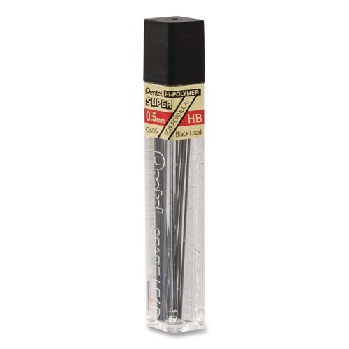 Super Hi-Polymer Lead Refills, 0.5 mm, HB, Black, 12/Tube