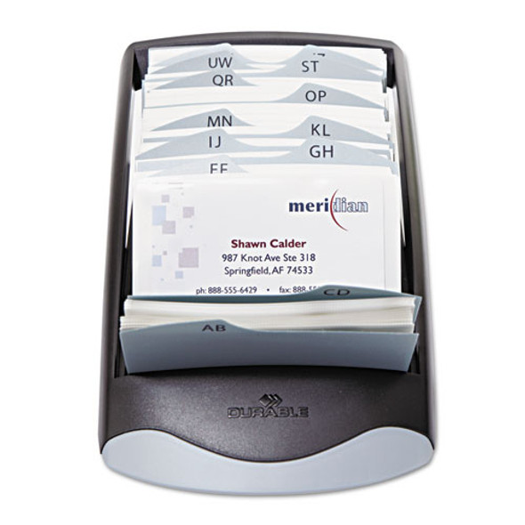 VISIFIX Desk Business Card File, Holds 200 2.88 x 4.13 Cards, 5 x 9.31 x 3.56, Plastic, Graphite/Black VISIFIX Desk Business Card File, Holds 200 2.88 x 4.13 Cards, 5 x 9.31 x 3.56, Plastic, Graphite/Black