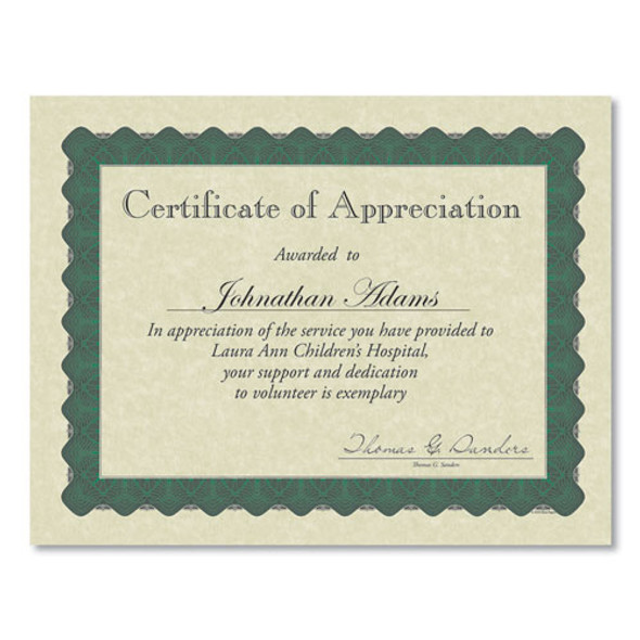 Metallic Border Certificates, 11 x 8.5, Ivory/Green with Green Border, 100/Pack