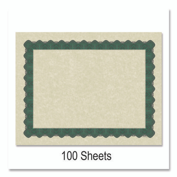 Metallic Border Certificates, 11 x 8.5, Ivory/Green with Green Border, 100/Pack