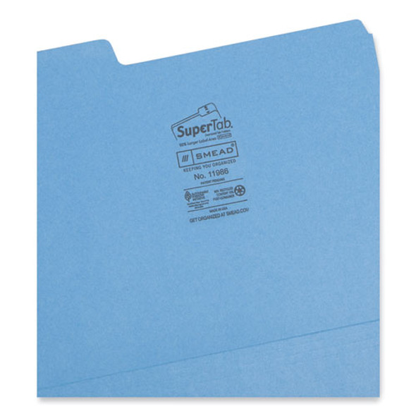 SuperTab Colored File Folders, 1/3-Cut Tabs: Assorted, Letter Size, 0.75" Expansion, 11-pt Stock, Blue, 100/Box