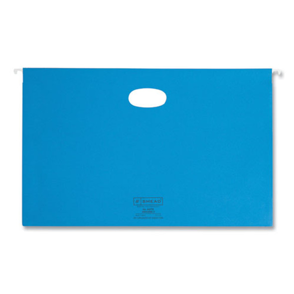 Hanging Pockets with Full-Height Gusset, 1 Section, 3" Capacity, Legal Size, 1/5-Cut Tabs, Sky Blue, 25/Box