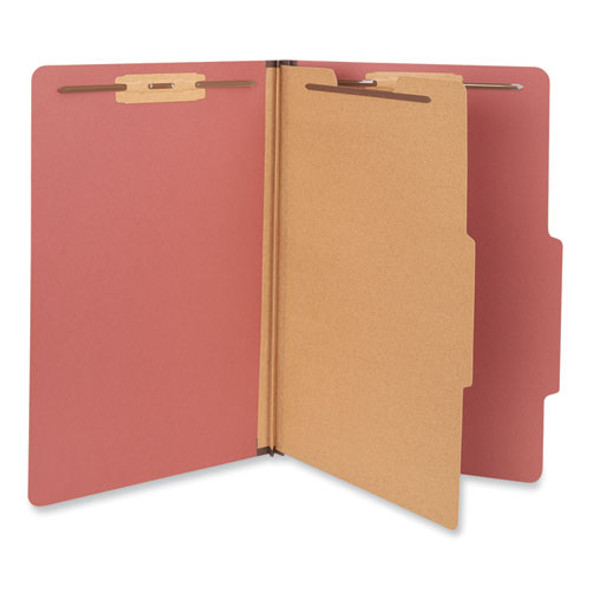 Four-Section Pressboard Classification Folders, 2" Expansion, 1 Divider, 4 Fasteners, Legal Size, Red Exterior, 10/Box