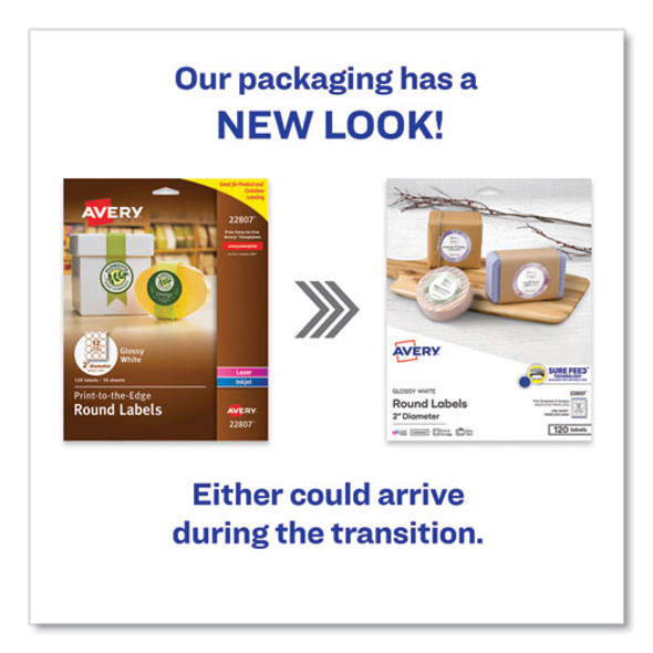 Print-to-the Edge Labels w/Scalloped Edge, 2 1/2" dia, Pearl Ivory, 72/PK