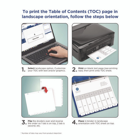 Customizable Table of Contents Ready Index Black and White Dividers, 12-Tab, 1 to 12, 11 x 8.5, White, 6 Sets