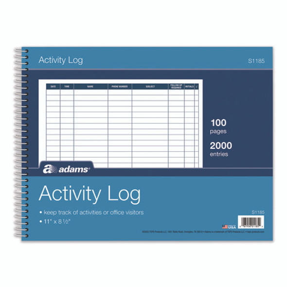 Activity Logbook, 8 Columns, Blue/White Cover, 11 x 8.5 Sheets, 50 Sheets/Book