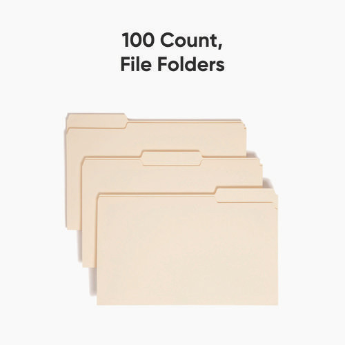 Manila File Folders, 1/3-Cut Tabs: Assorted, Legal Size, 0.75" Expansion, Manila, 100/Box