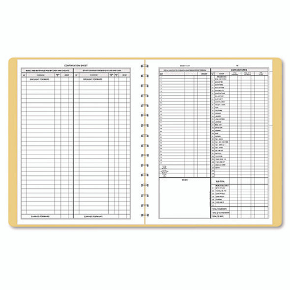 Simplified Monthly Bookkeeping Record, 4 Column Format, Tan Cover, 11 x 8.5 Sheets, 128 Sheets/Book